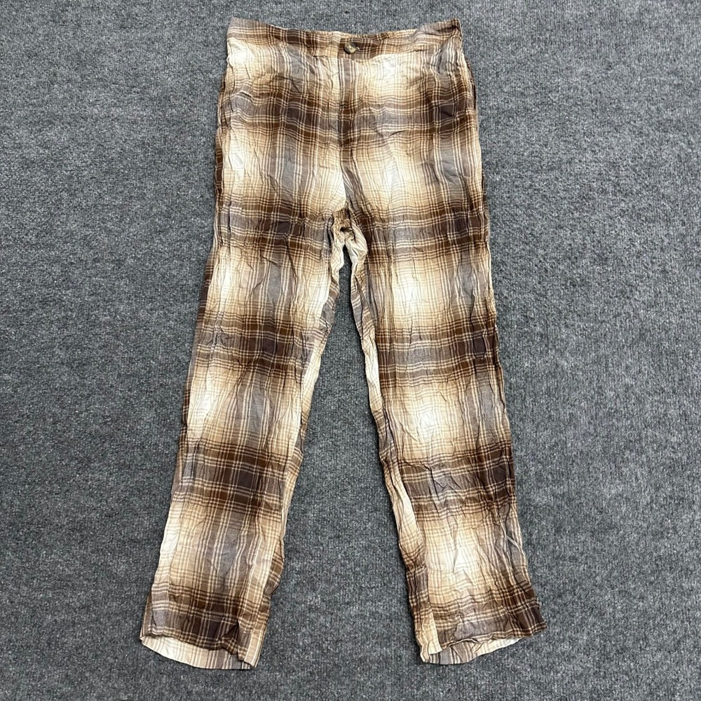 American Eagle Pants Womens Size M Brown Plaid Viscose Relaxed Wide Leg Trouser